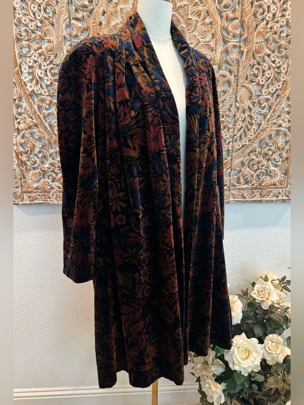 Portrait x de Ball 100% Cotton Velvet Open Front Floral Opera Jacket Made in USA - Picture 4 of 16